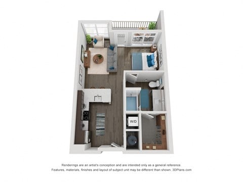 Floor plan for studio, 1 bath, 680 sqft